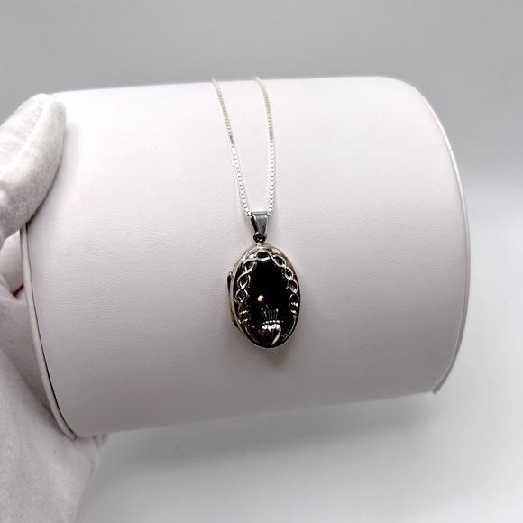 .925 Sterling Silver Claddagh Design Locket Necklace - Picture 13 of 17